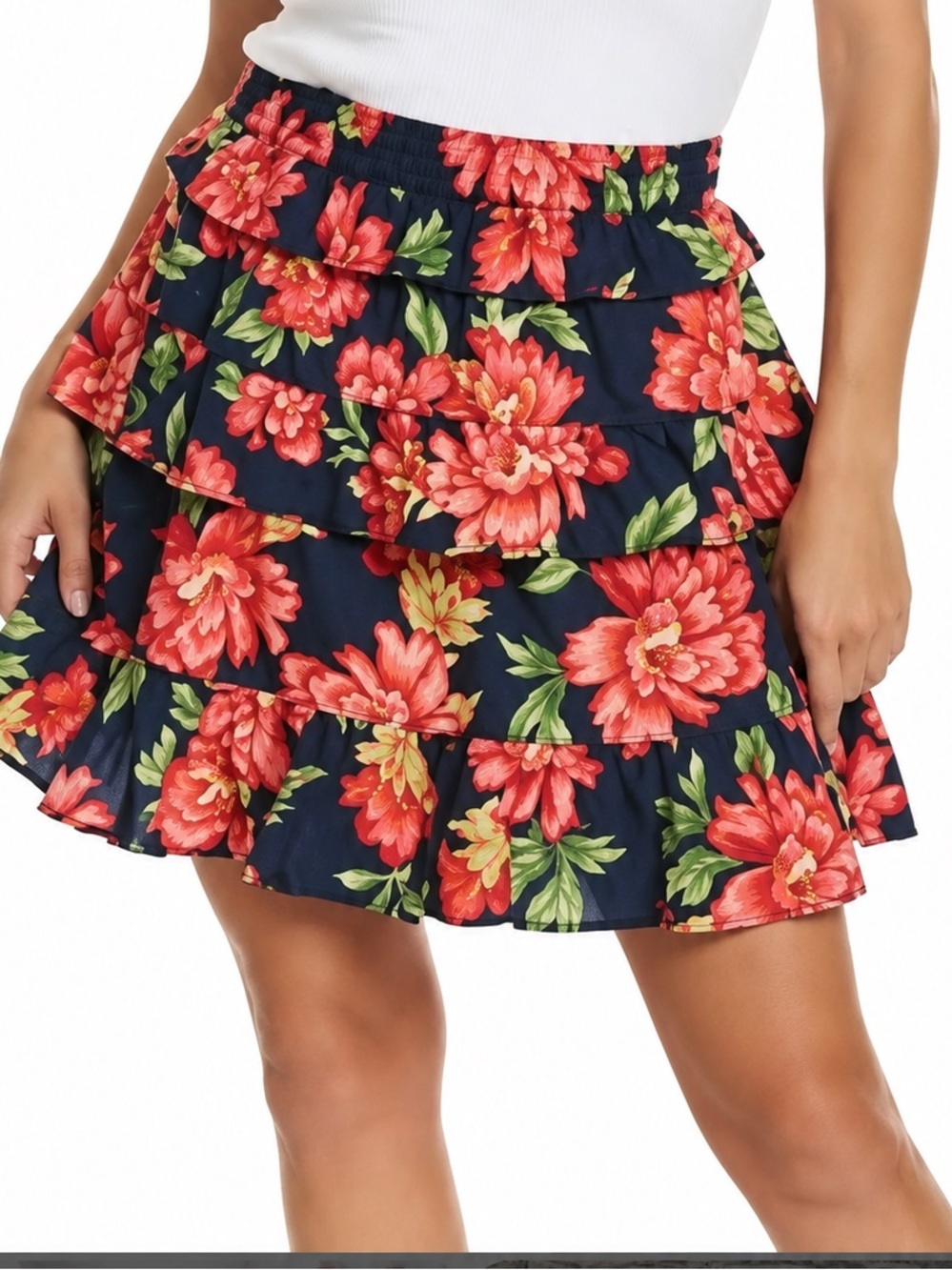 Walter Baker Floral Tiered Ruffle Mini Skirt Navy Pink Size M